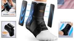 Slim-Fit Ankle Brace with Quick Lace-Up & 2 Shaped Pads for Sports M 12-13”