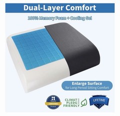 YOUFI Black Memory Foam Cooling Gel Seat Cushion, Non-Slip, Removable Cover