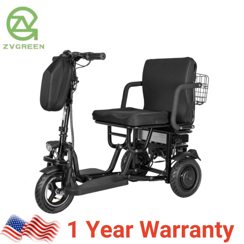 Dual Motor 700W 3-Wheels Folding Senior Electric Mobility Scooter 48V/10Ah 300lb