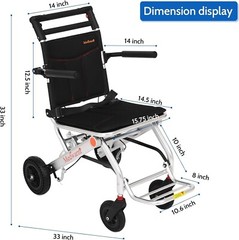 Medwarm Aluminum Transport Wheelchair w Handbrake Ultralight 19lb, seat w 15.75″