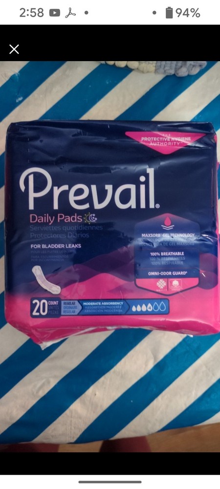 Prevail Daily Pads Moderate Absorbency 20 Count Bladder Leak Protection