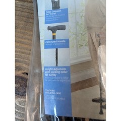 Medline Folding Aluminum Cane Black Adjustable Height 250lb Capacity MDS86430W