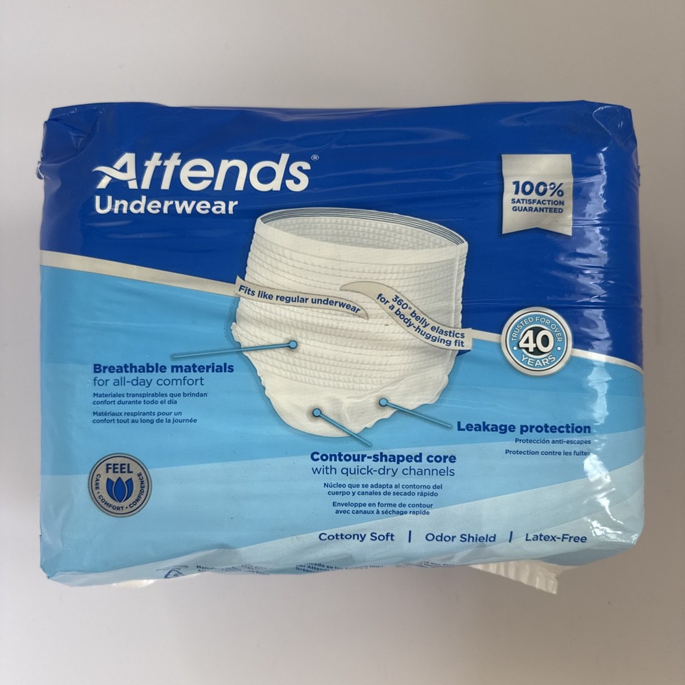 Attends Underwear Medium 4 Packs of 20 Maximum Absorb 34”-44” (80 Total) Unisex