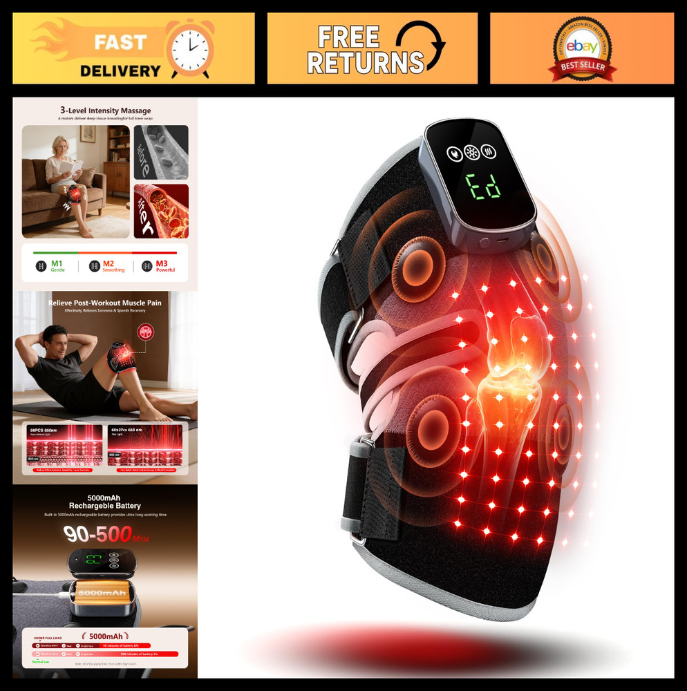 3-in-1 Red Light Therapy Knee Brace, 240 LEDs, Infrared Heat & Vibration Massage
