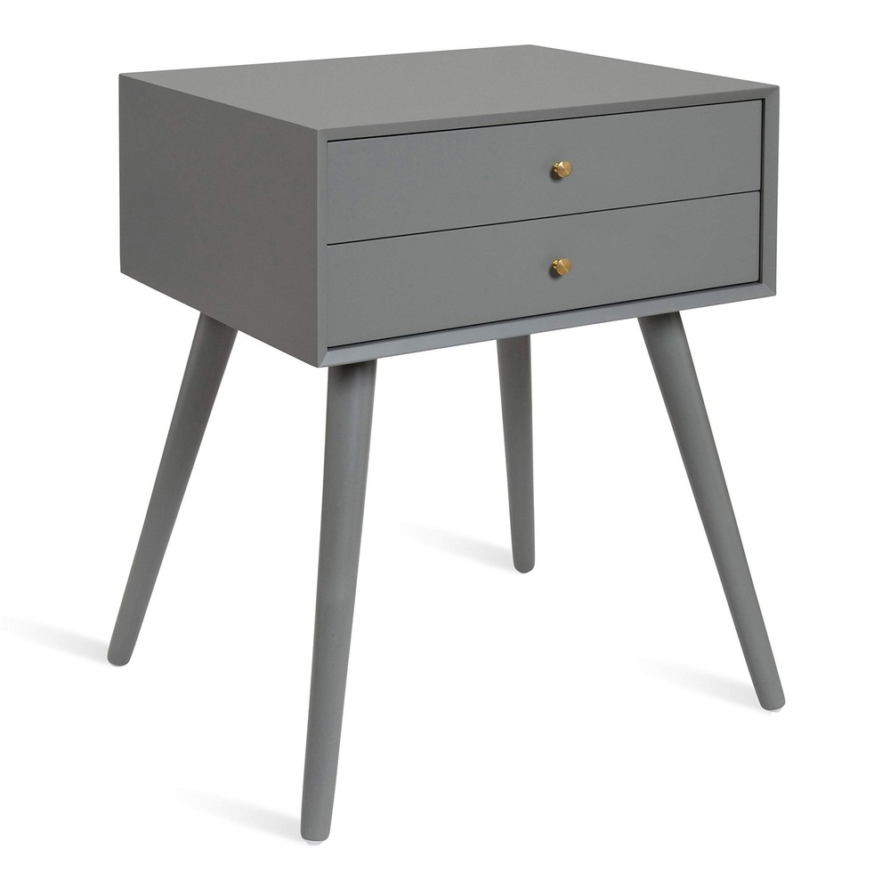Kate And Laurel Finco Midcentury Modern Style Side Table 2 Drawers Gray Finish