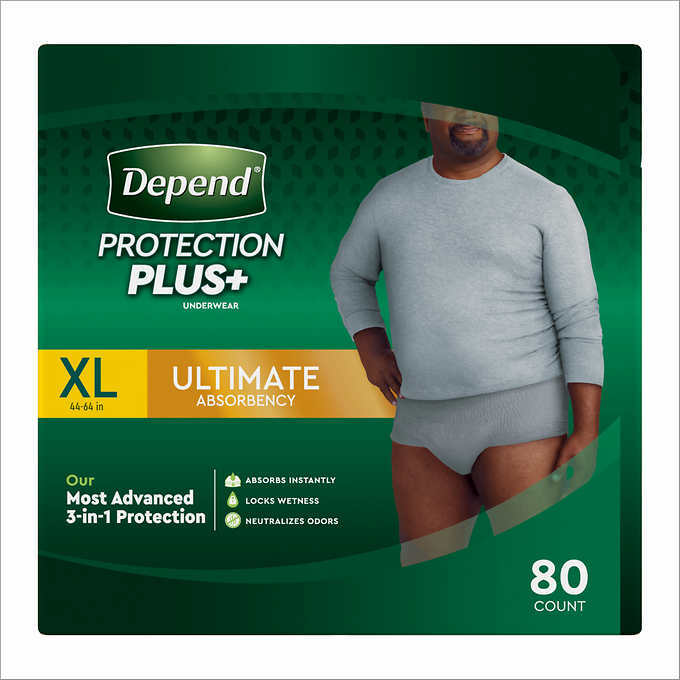 Men Extra Large Depends Protection Plus Ultimate Underwear 80-count: CWDS