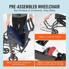 Uimoso Foldable Aluminum Transport Chair with 15.75-In Seat, Supports 220 lbs