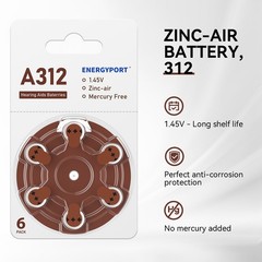 60Pcs Hearing Aid Batteries Size 312 A312 PR41 Zinc Air 1.45V Mercury Free