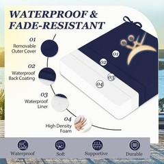 HOMELYSIAN Waterproof Outdoor Chair Cushions Set of 2, Square 19x19x3, Navy
