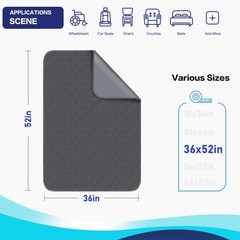 Reusable Hospital Bed Pad Incontinence 36x52in Waterproof Washable Underpad