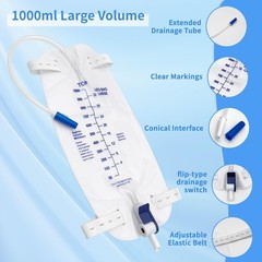 5 Pack 1000mL Catheter Leg Bags for Men and Women,Urinary Drainage Bag with A…