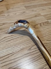 Handmade Brown Wood Walking Cane Stick w/ Curved Handle & Rubber Tip