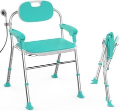 Folding Shower Chair with Arms and Back for Seniors Handicap Disabled Blue US
