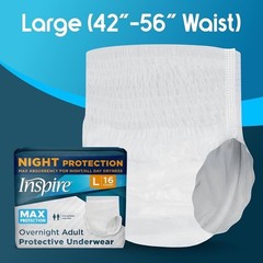 Inspire Overnight Incontinence Underwear Men Women, Adult Diapers Large 64 Count