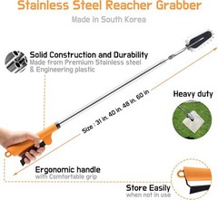 Fth 31 Inch Stainless Steel Heavy Duty Reacher Grabber Tool For Bbq And More