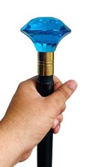 Victorian Style Cobalt Acrylic Crystal Blue Cut Glass Handle Walking Stick