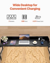 Overbed Table Mobile Bed Side Desk 4 Wheels (2 with Brakes) & Power Socket