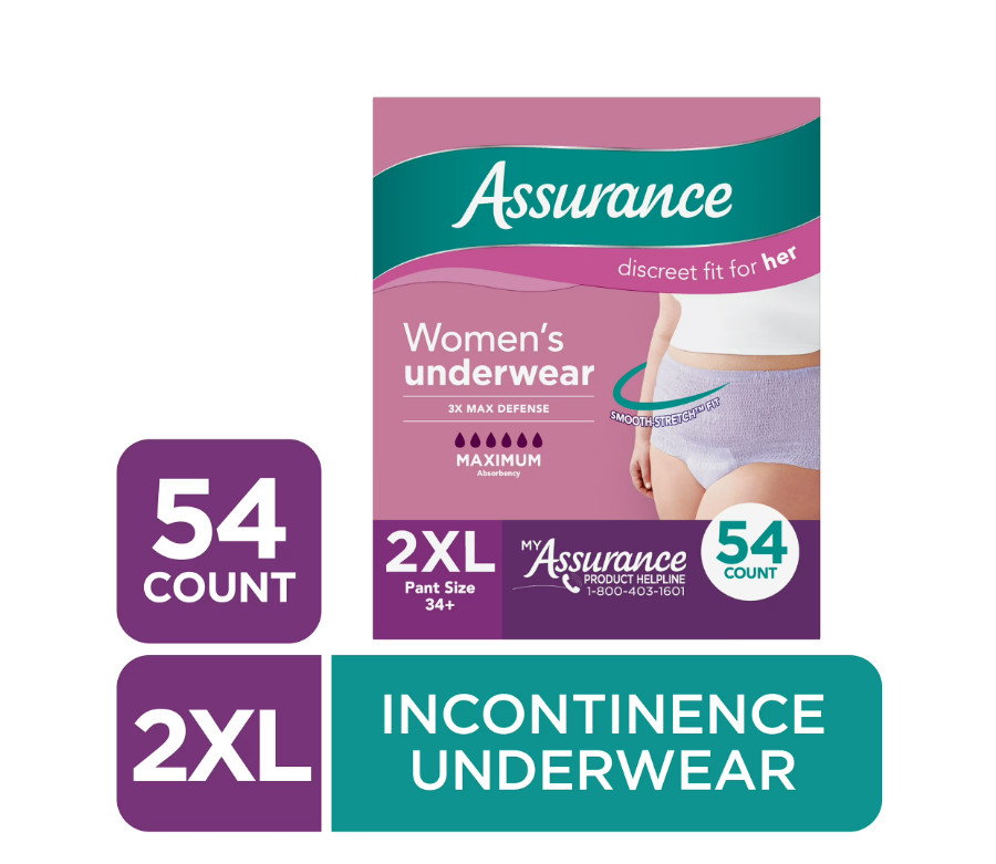 Assurance Women’s Incontinence & Postpartum Underwear, 2XL, Absorb(54 Count)