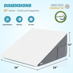 Yojoker Wedge Pillow for Sleeping – 12 Inch Bed 24x24x12″, White Grey