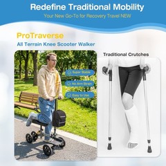 All Terrain Knee Scooter Walker-Foldable-Steerable-Dual Brakes-Grey-Up To 300lbs