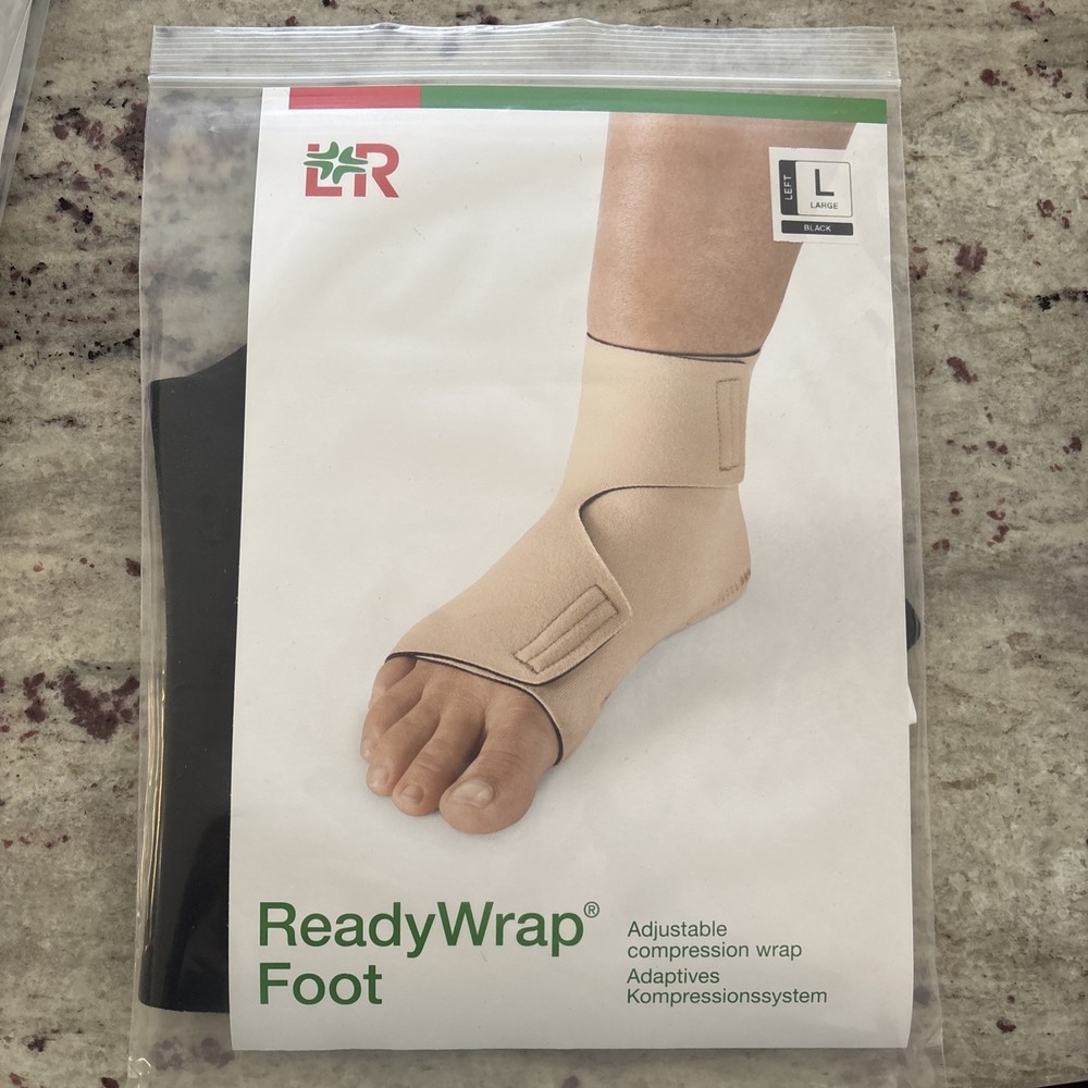 L & R ReadyWrap – Adj Compression Wrap Black – LARGE Left Ankle Foot