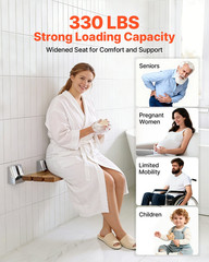 Foldable Shower Seat Wall Mounted 15.7″ Teak Bench 330LB Capacity