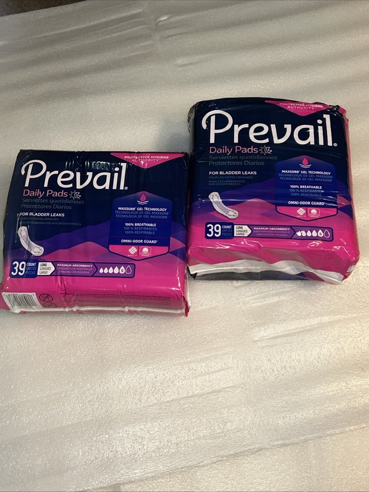 2 Prevail Incontinence Bladder Maximum Absorbency Control Pads, Long, 39 Count