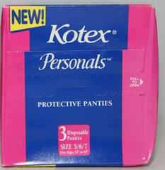 VINTAGE KOTEX PERSONALS 3 DISPOSABLE PROTECTIVE PANTIES SIZE 5 6 7 1994 NEW NOS