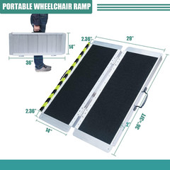 Non-Skid Aluminum Portable Folding Wheelchair Ramp, Threshold Ramp with a Slip-R