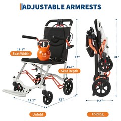 Ultra Lightweight Elderly Transport Wheelchair Portable Folding Transport Chair