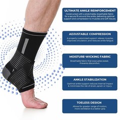 Adjustable Ankle Support Brace Black, Size L, 1 Unit