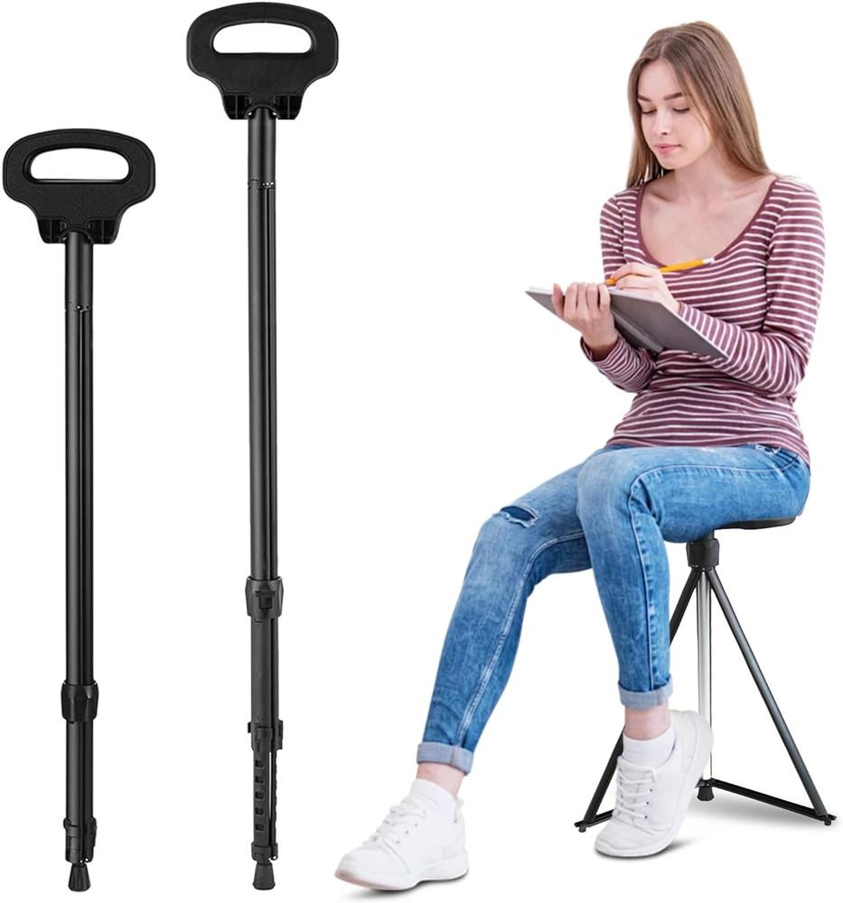 Walking Cane with Seat Folding Lightweight, 2-In-1 Cane Stool for Adults, Alumin