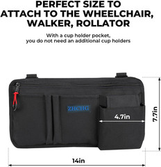 ZHCHG Wheelchair Side Bag with Cup Holder, Wheelchair Armrest Pouch Accessories
