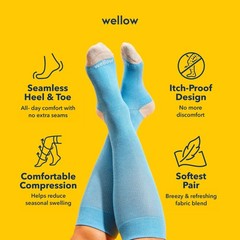 Wellow Bamboo Compression Socks 18~25 mmHg, Knee High, Cobalt Dot