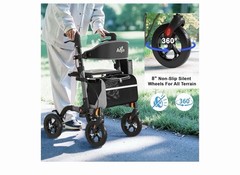AOJIN All Terrain Rollator Walker Lightweight Foldable 8 In Wheels 300lb Senior.