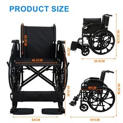 Lightweight Elderly Transport Wheelchair Portable Folding Transport Chair 220LBS
