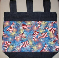 NEW Handmade Denim Walker Tote Bag Flags & Multicolor Fireworks Theme