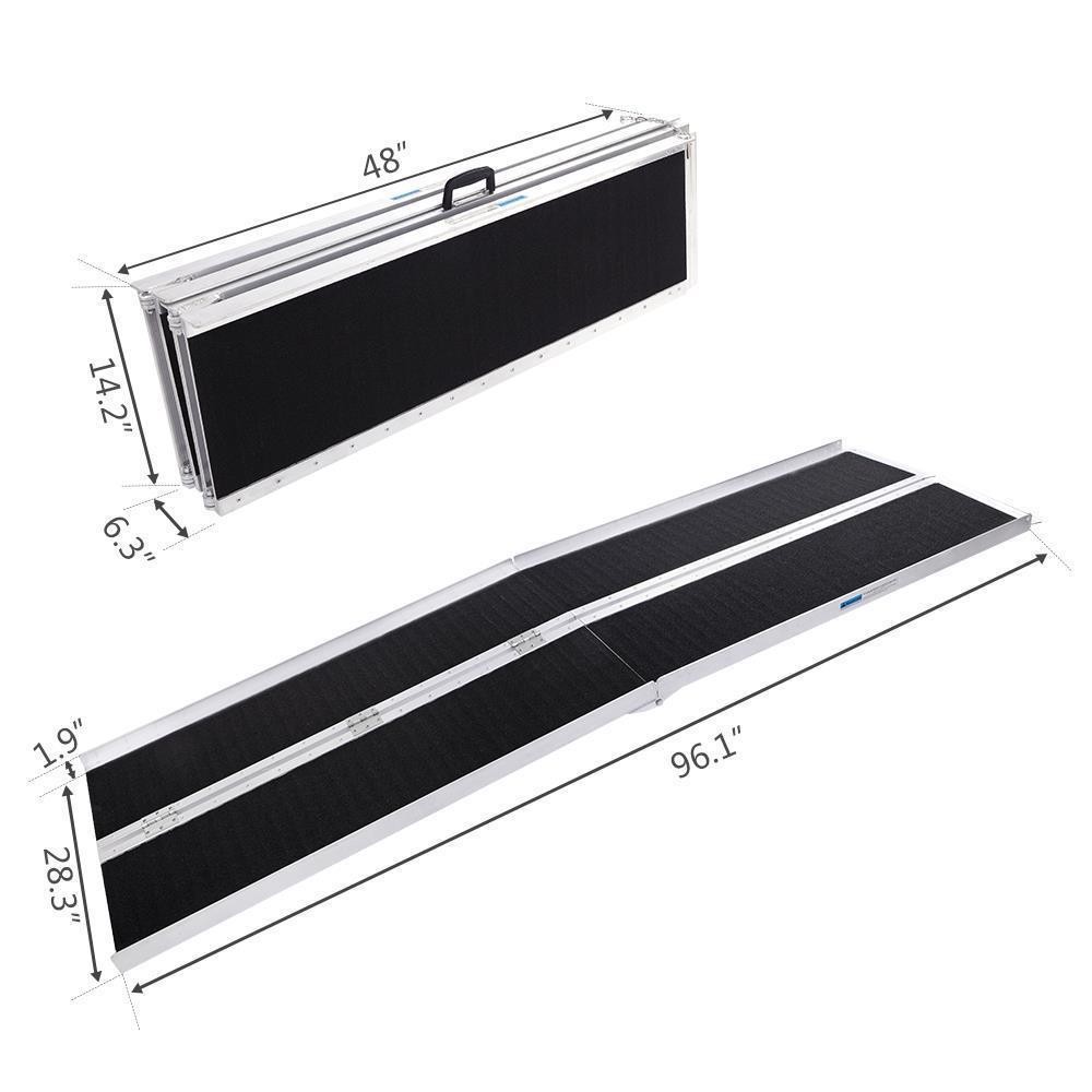 96″ Long Aluminum Multifold Wheelchair Scooter Mobility Ramp 600lb Capacity