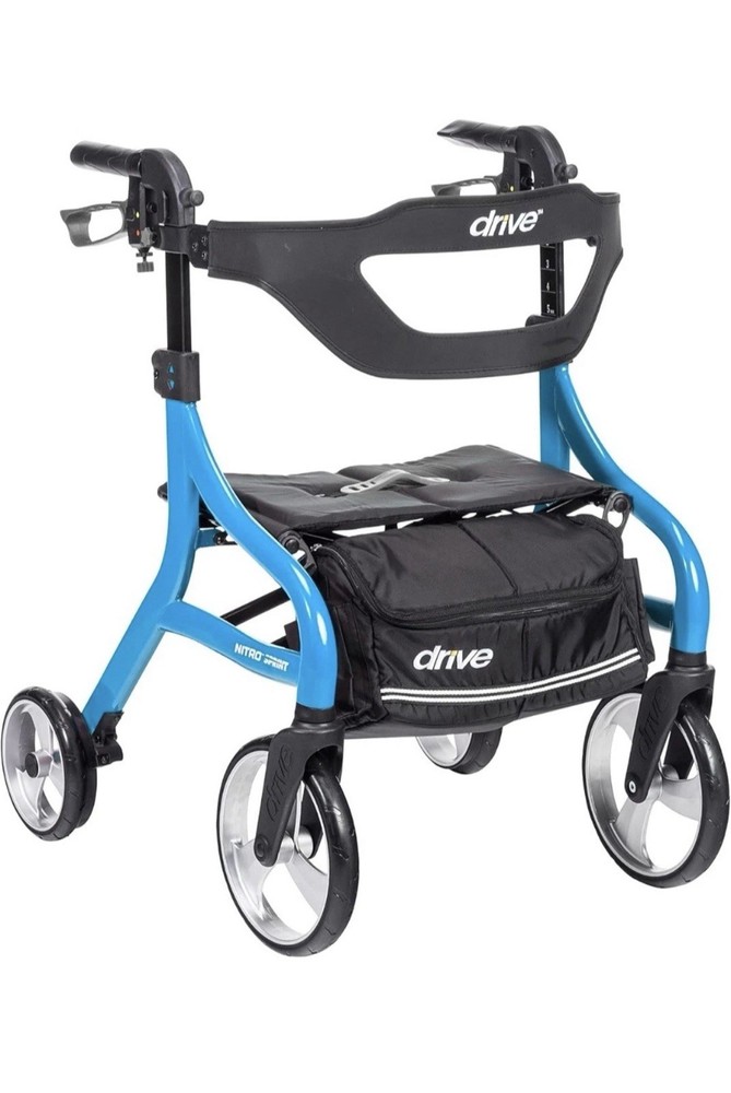 Drive Medical Nitro Sprint Rollator Walker Heavy Duty w/ Seat Blue