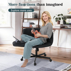 Stylish Criss Cross Rolling Chair with Adjustable Armrests – Black PU Leather