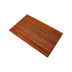 Nordic Style Dark Oiled Teak Shower and Bath Mat with Wide End Slat – Indoor …