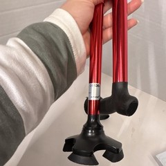 Rehand Red Adjustable Foldable Quad Walking Cane, Wrist Strap, 350 lb Capacity