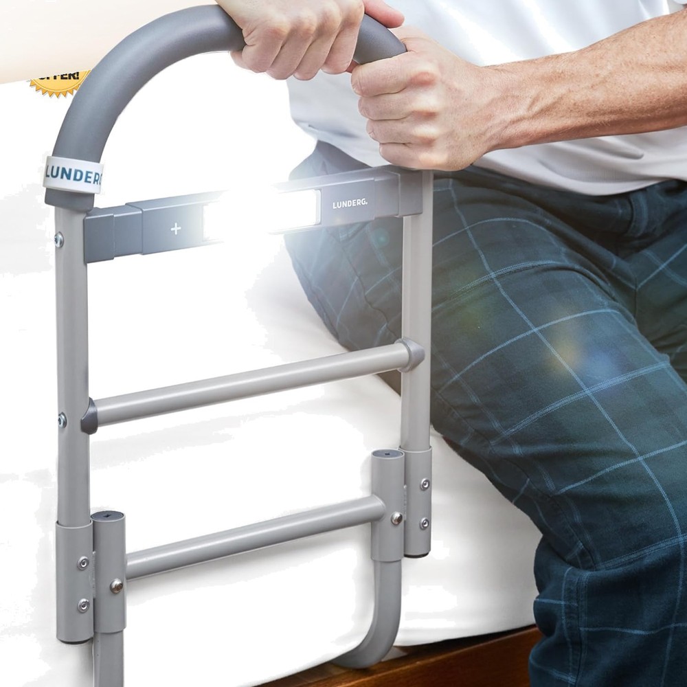 Lunderg Bed Assist Rail with Motion-Activated Light, Non-Slip Grip, 25.4″