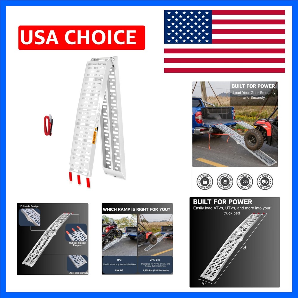 Aluminum Motorcycle Ramp for Pickup Trucks, 7.5 ft Folding Dirt Bike Loading …