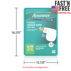 2 Pack Assurance Unisex Stretch Briefs with Tabs S/M 34 Count Each, Total 68 Ct