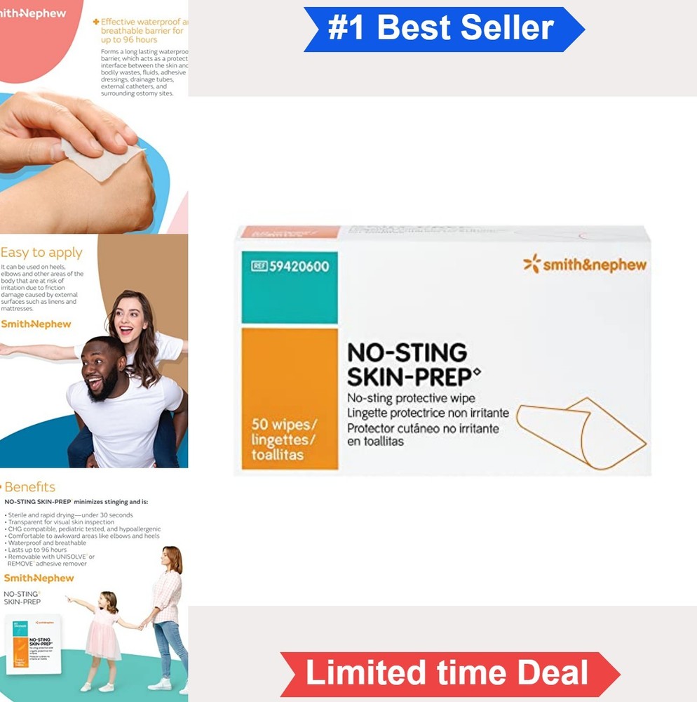 Skin Barrier Wipes Box of 50 Alcohol-Free Rapid-Drying Long-Lasting Protective