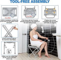 Folding Shower Chair Seat, 17.5″ Stainless Steel Small Shower Chair 400Lbs.