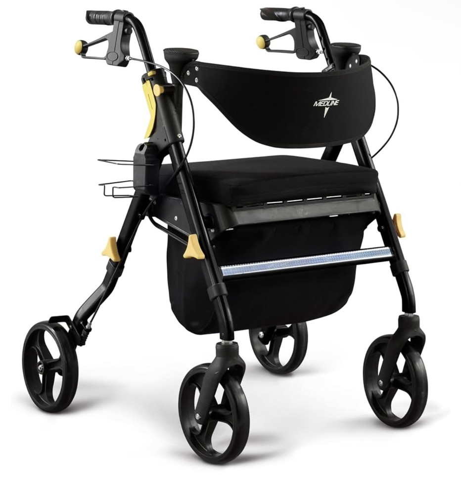 Medline Premium Empower Walker with Memory Foam Seat & Backrest – 300 lb Rollato