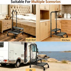 2 Step Stool with Handle Adjustable Handrail Non Slip Heavy Duty for Adults