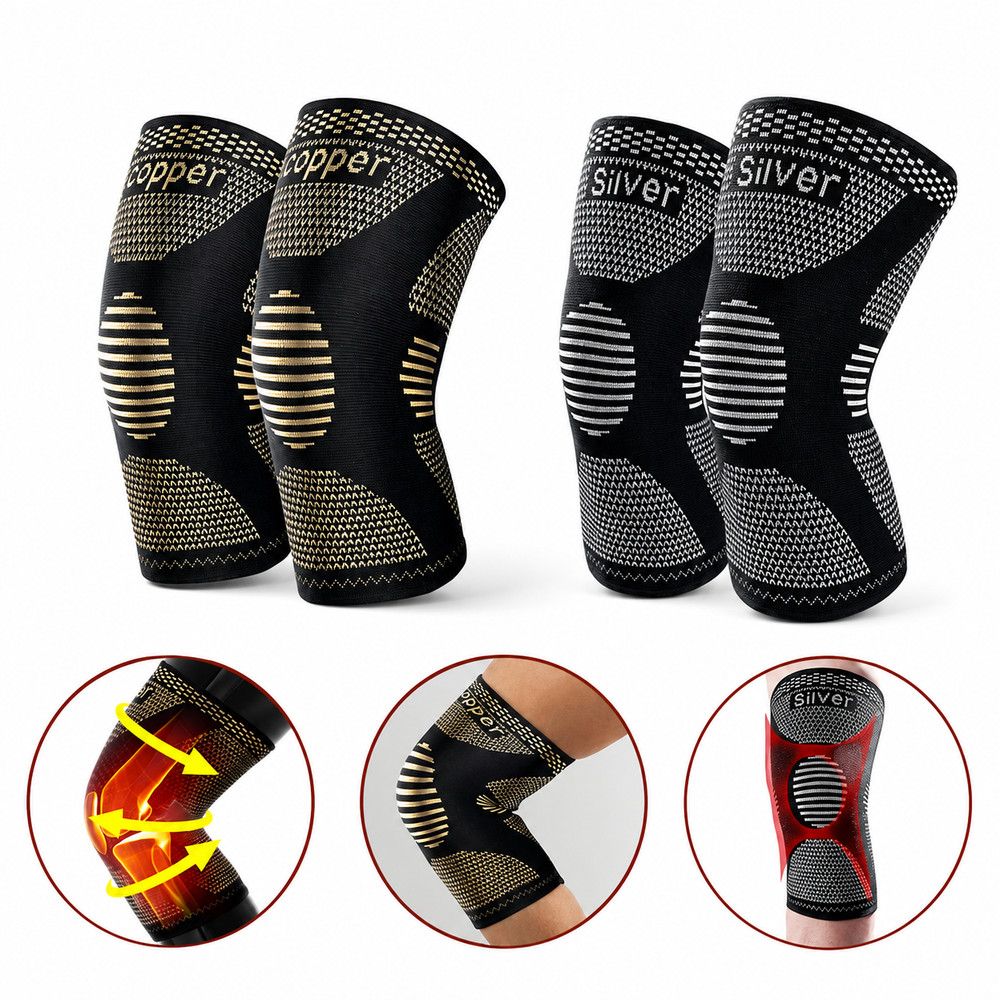 2x Copper Knee Sleeves Silver Compression Brace Support Joint Pain Relief Sports